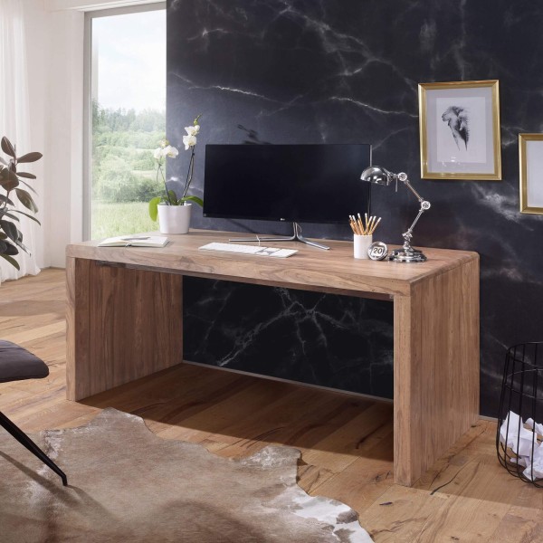 WOHNLING Schreibtisch BOHA Massiv-Holz Akazie Computertisch 160 cm breit Echtholz