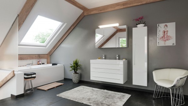 Posseik Badezimmer-Set Line 100 cm 3-tlg. mit Spiegelschrank weiß hochglanz