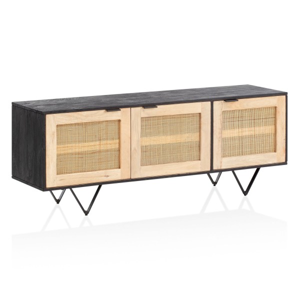 Wohnling Sideboard 145x55x40 cm Mango Massivholz / Rattan