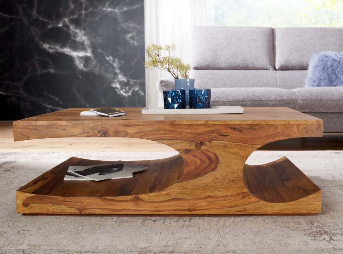 WOHNLING Couchtisch BOHA Massiv-Holz Sheesham 118 Cm Breit