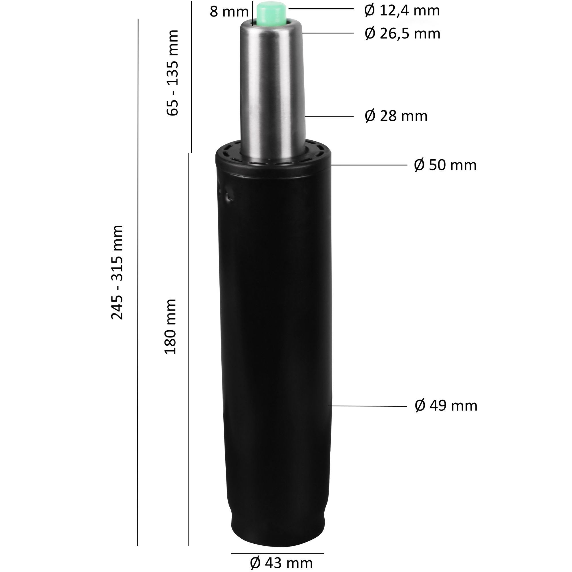 Gasfeder schwarz 1000 N - 500 mm für Verkaufsklappe