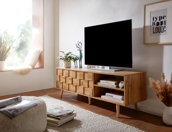 WOHNLING Lowboard Holz Eiche-Dekor 160 cm TV-Kommode mit Türen TV-Schrank Hoch Wohnzimmer