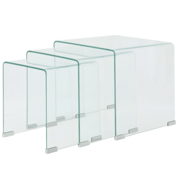 tinkaro Satztisch-Set 3-teilig eckig LEONORE Glas Beistelltische Transparent